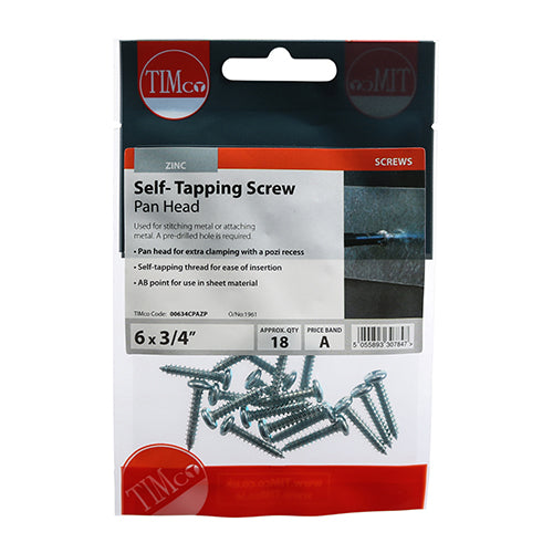 TIMCO Self-Tapping Pan Head Silver Screws - TIMpac