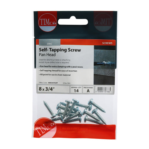 TIMCO Self-Tapping Pan Head Silver Screws - TIMpac