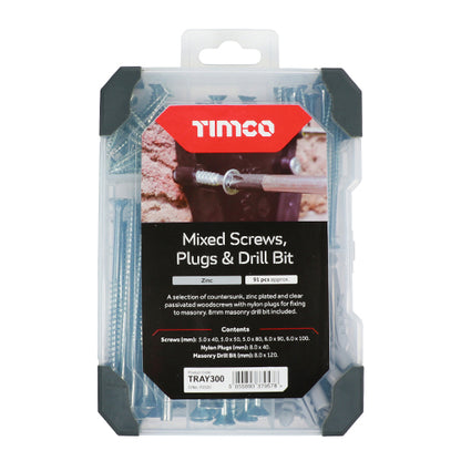TIMCO Screws, Plug & Drill Bit Mixed Tray - Silver - 91 pcs