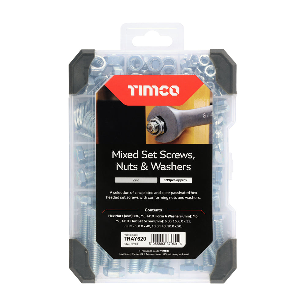 TIMCO Set Screws Nuts Washers Mixed Tray - Zinc - 199