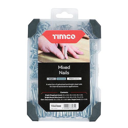 TIMCO Nails Mixed Tray - Galvanised, Bright - 300 pcs