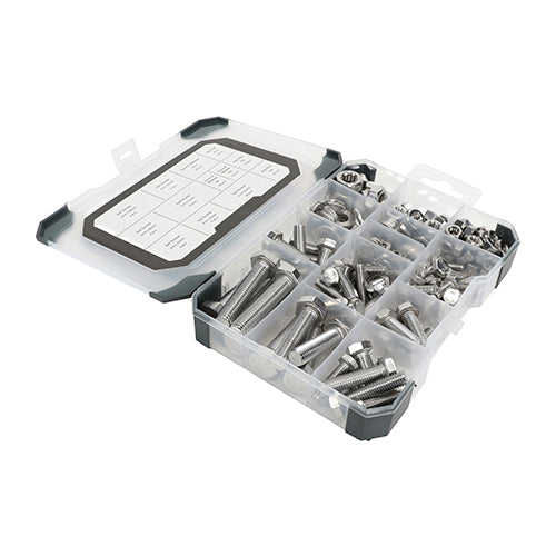 TIMCO Set Screws Nuts Washers Mixed Tray – A2 Stainless Steel - 199 pcs