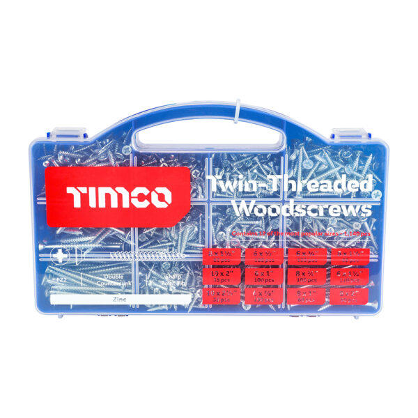 1140pc Twin-Threaded Woodscrews - Assorted screw set - Mixed Tray - Double Countersunk - Zinc - Image 2