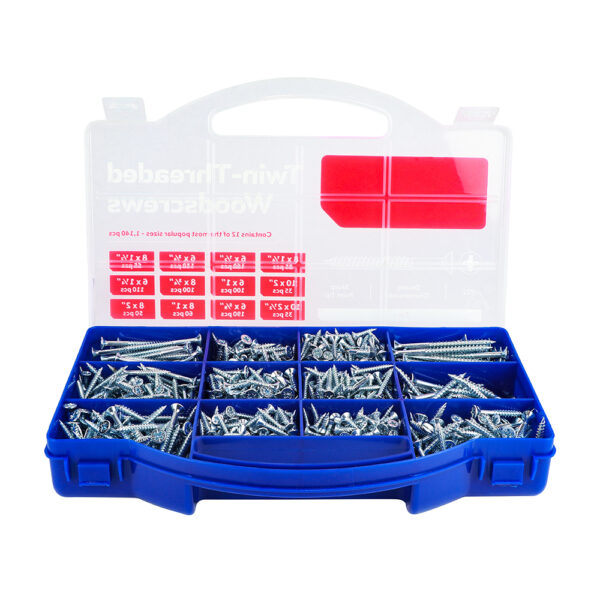 1140pc Twin-Threaded Woodscrews - Assorted screw set - Mixed Tray - Double Countersunk - Zinc - Image 3