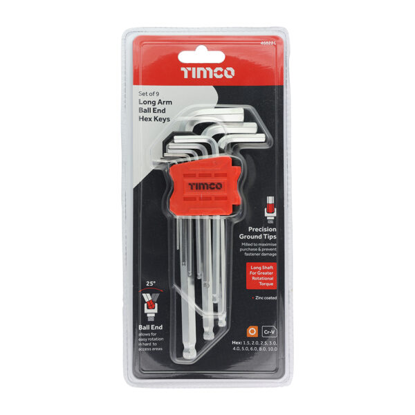 Long Arm Ball End Hex Key Set - 9pcs - Image 3
