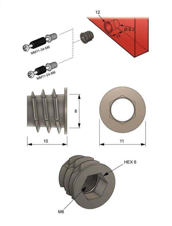 M6 threaded insert 8x10mm - Image 2