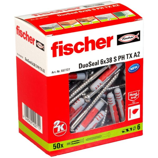 FISCHER DuoSeal 6 x 38 S PH TX A2 - Watertight Wall Plug With Stainless Steel Screw - Image 3