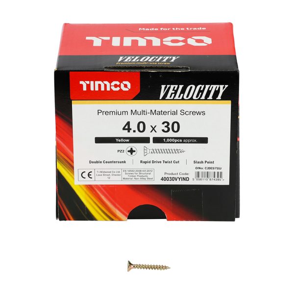 Velocity Premium Multi-Use Screws - Industrial Pack  PZ - Double Countersunk - Yellow - 1000 pcs - Image 2