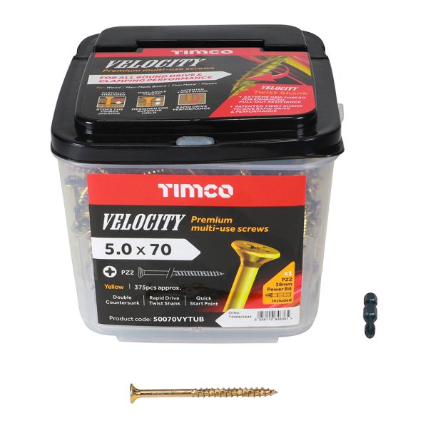 Velocity Premium Multi-Use Screws - PZ - Double Countersunk - Yellow - Image 4