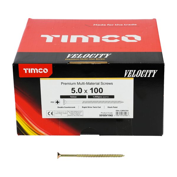 Velocity Premium Multi-Use Screws - Industrial Pack  PZ - Double Countersunk - Yellow - 1000 pcs - Image 5
