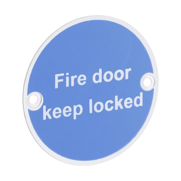 Fire Door Keep Locked Sign - Satin Anodised Aluminium 76mm
